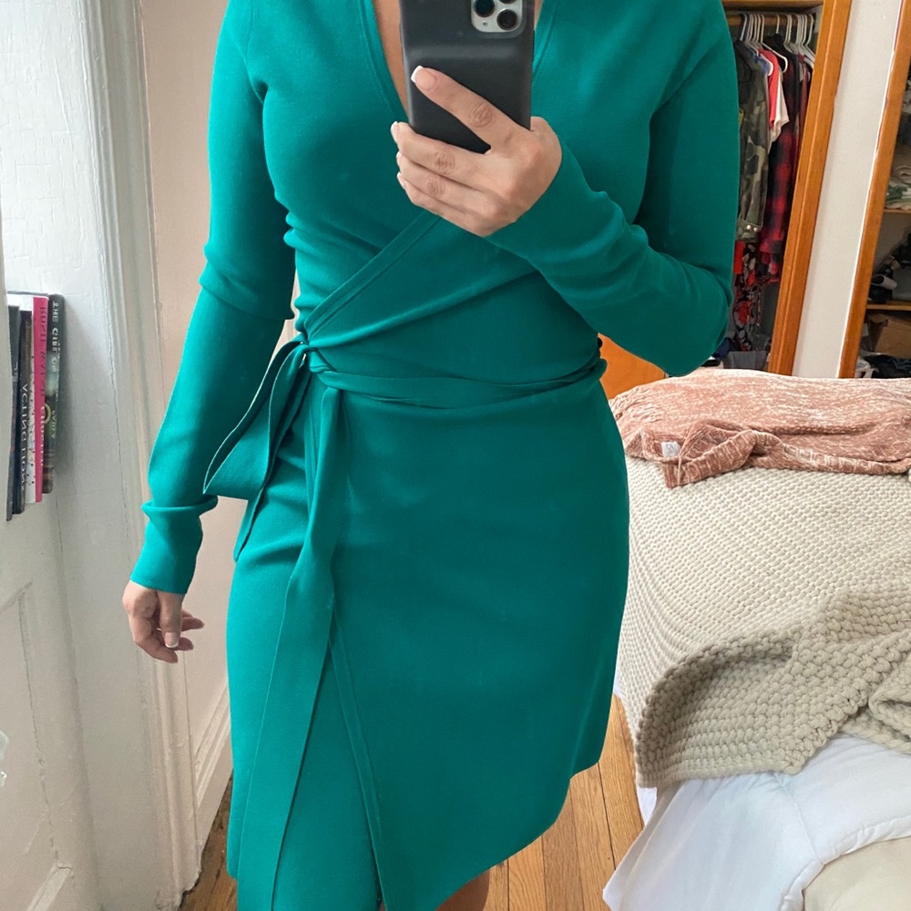 Dvf teal wrap dress